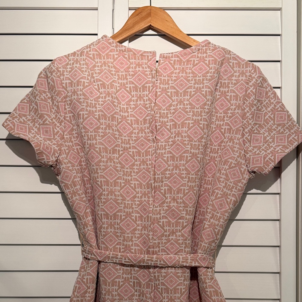 Vintage, 60’s, Pink & Taupe, Geometric-Patterned Women's Dress Double-knit poly - Picture 6 of 16